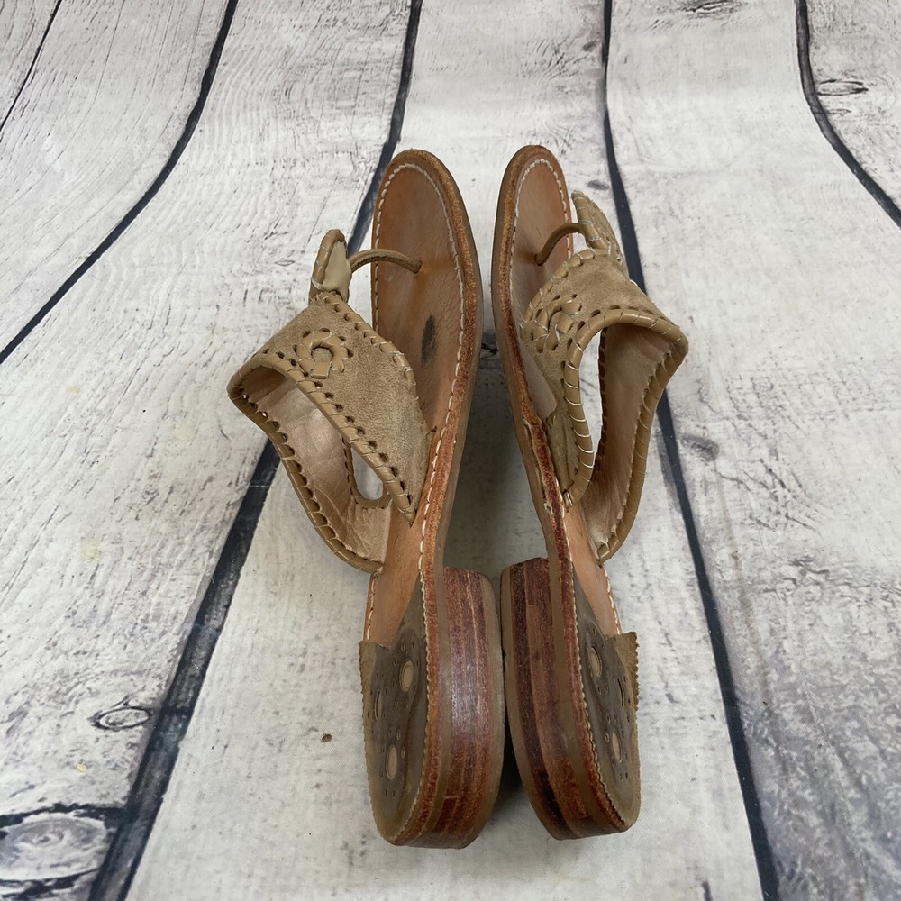 Calypso By Jack Rogers Sandal Womens Size 7 Leather thong Slip On Natural Flat - Picture 5 of 8